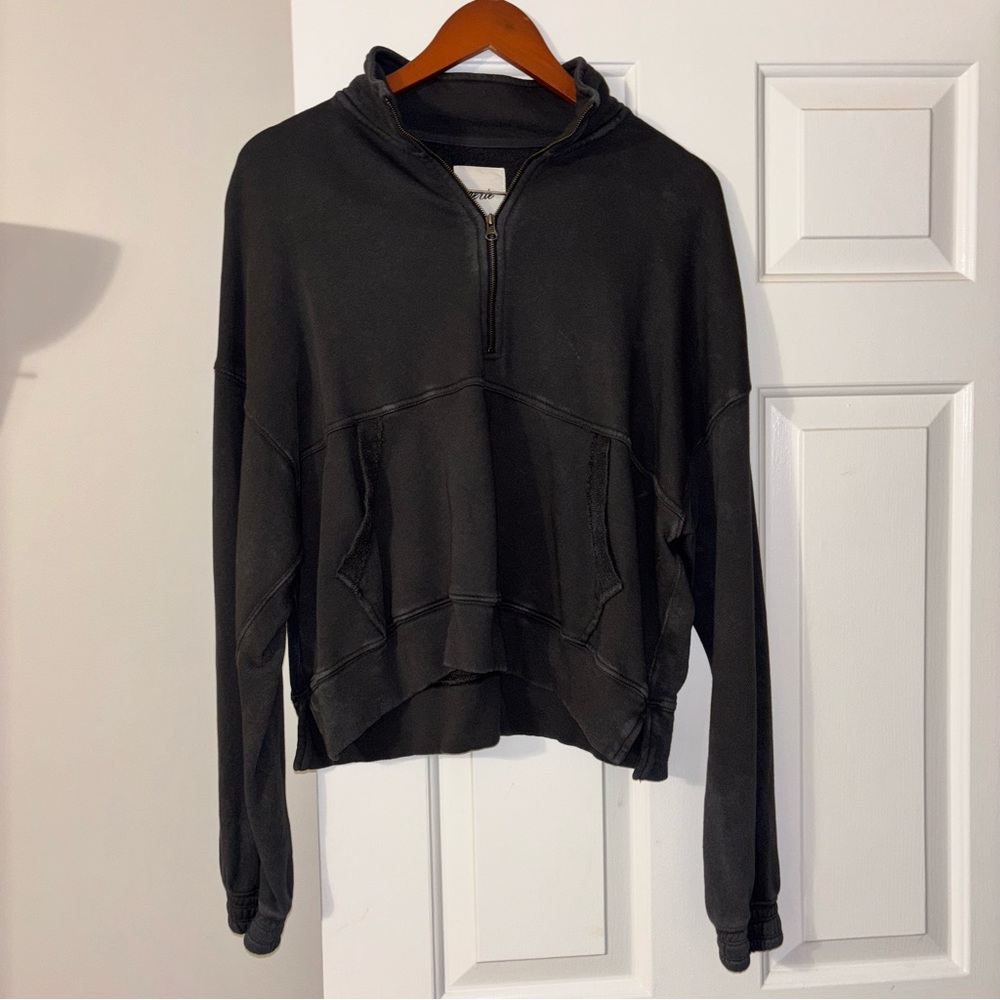 Aerie Dark Gray Oversized Cropped Quarter Zip